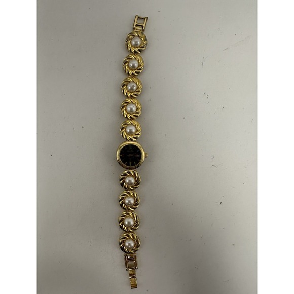 Sun Rise J Ladies Watch New Battery Faux Pearls 21MM 7" Gold Tone L55 - Picture 7 of 15